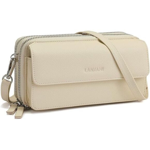 UNBRAND Handbags - Women Apricot White Imported Faux Leather Crossbody Purse With Phone Pocket Bag